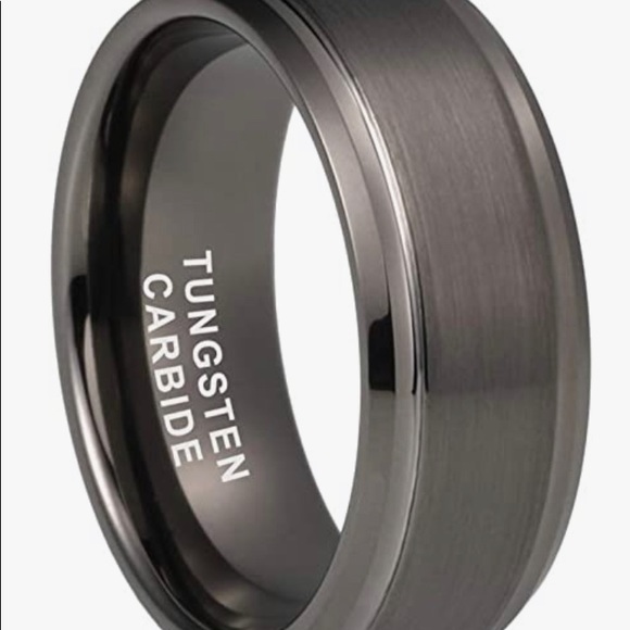 Gunmetal Tungsten Rings for Men/Women Wedding Bands Stepped Beveled Edges Matte - Picture 2 of 5